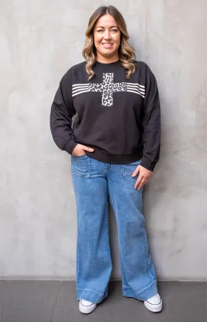Stella   Gemma - Everyday Sweater Black Leopard Cross