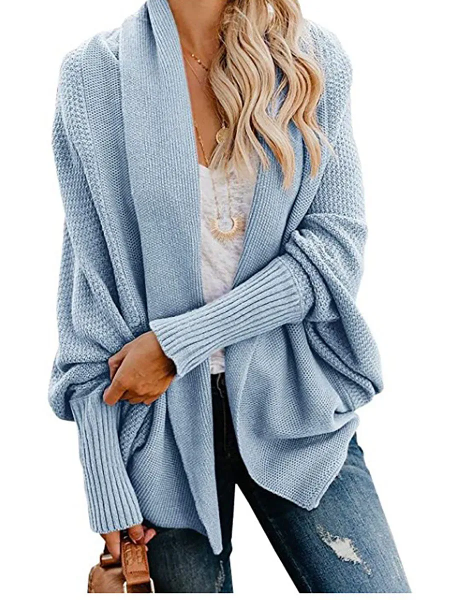 Stunncal Bat sleeve plus size long knitted cardigan sweater（13 colors）