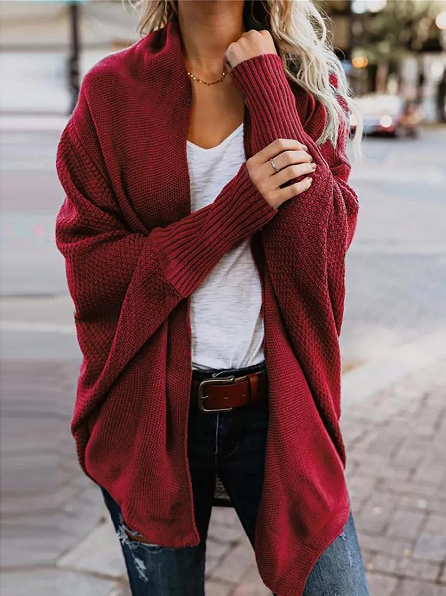 Stunncal Bat sleeve plus size long knitted cardigan sweater（13 colors）