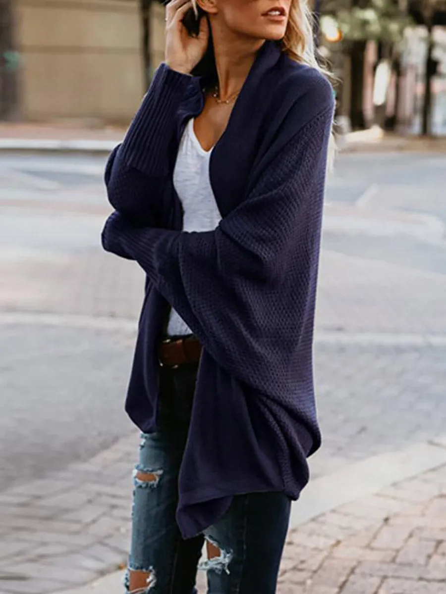 Stunncal Bat sleeve plus size long knitted cardigan sweater（13 colors）