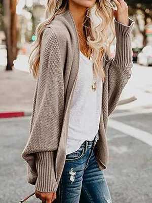 Stunncal Bat sleeve plus size long knitted cardigan sweater（13 colors）