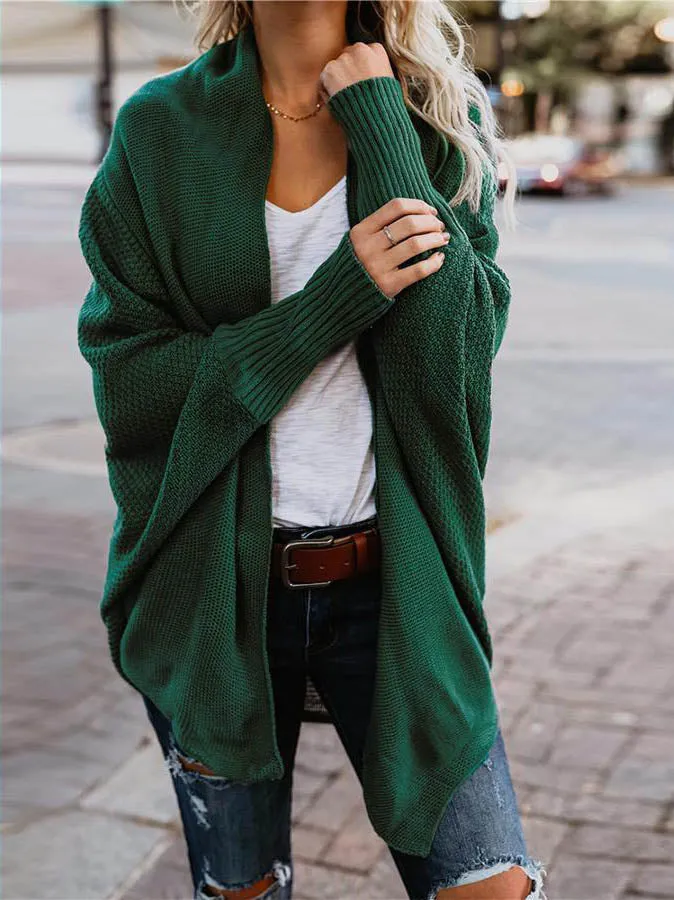 Stunncal Bat sleeve plus size long knitted cardigan sweater（13 colors）
