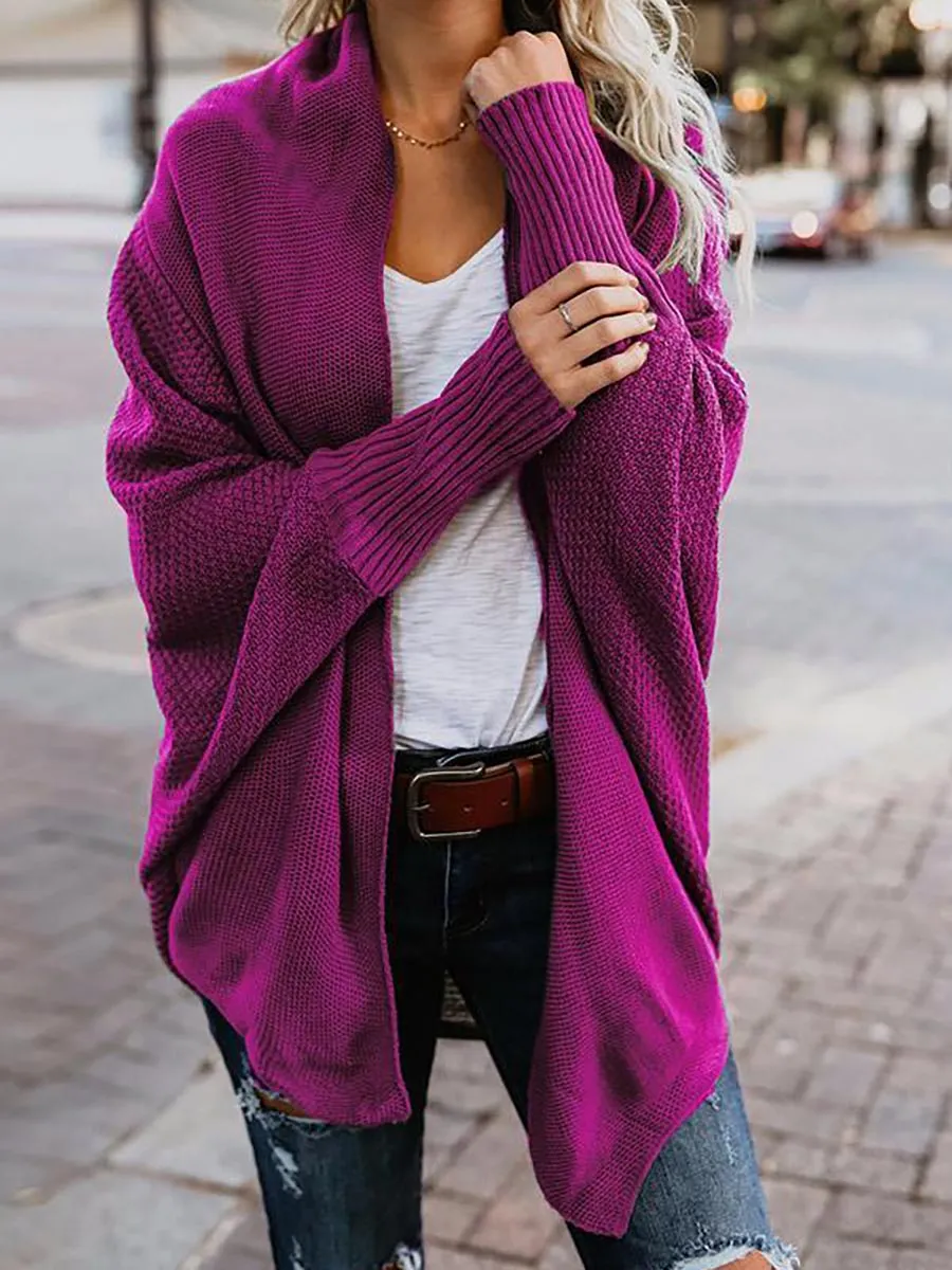 Stunncal Bat sleeve plus size long knitted cardigan sweater（13 colors）