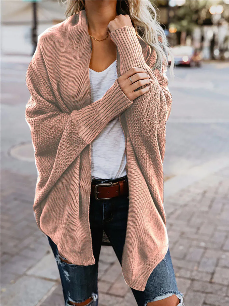 Stunncal Bat sleeve plus size long knitted cardigan sweater（13 colors）