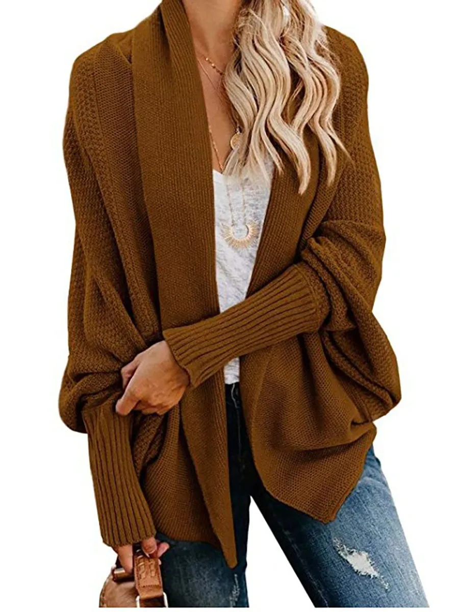 Stunncal Bat sleeve plus size long knitted cardigan sweater（13 colors）