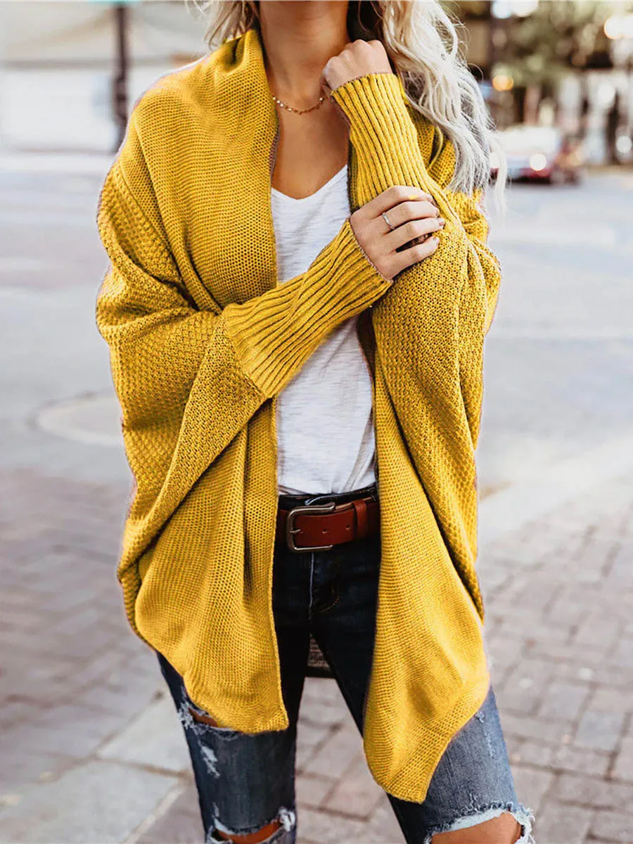 Stunncal Bat sleeve plus size long knitted cardigan sweater（13 colors）