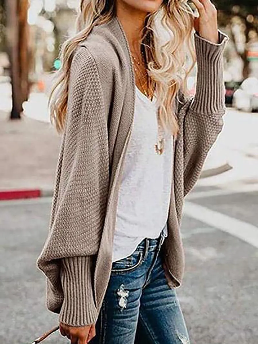 Stunncal Bat sleeve plus size long knitted cardigan sweater（13 colors）
