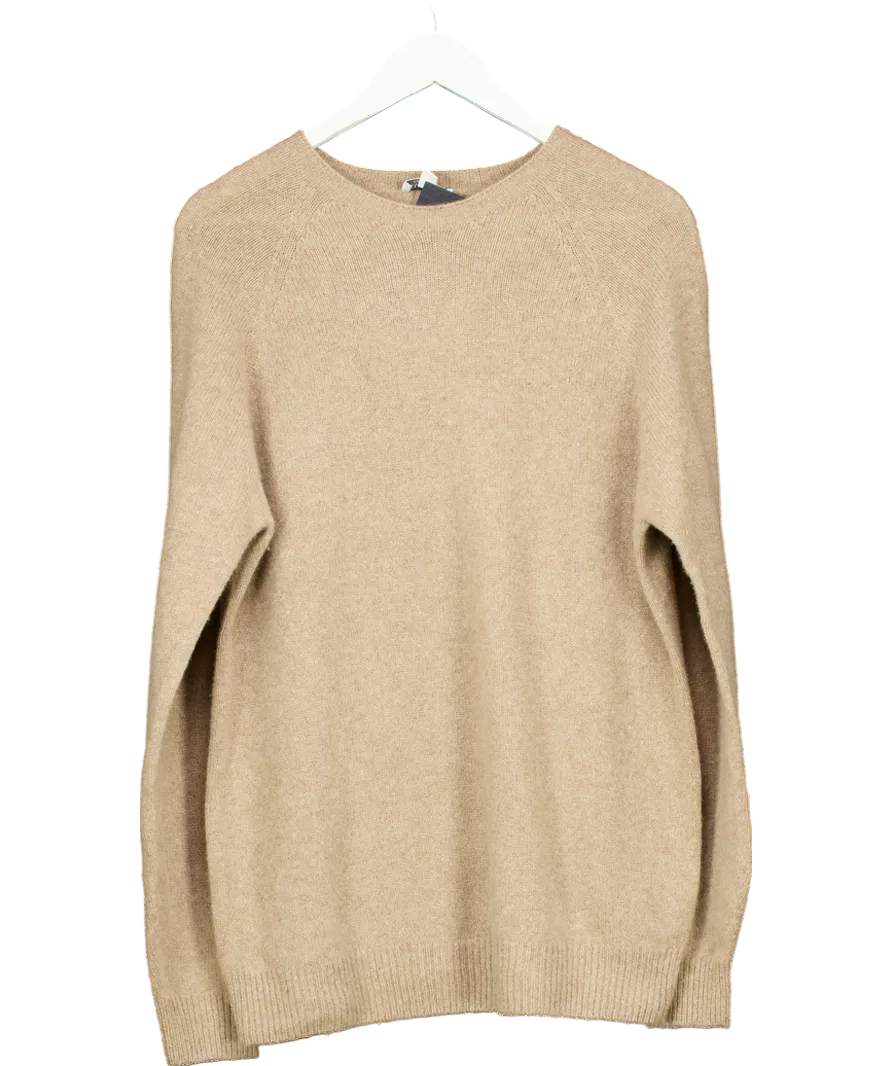 Sunspel Beige Lambswool Crew Neck Sweater UK M