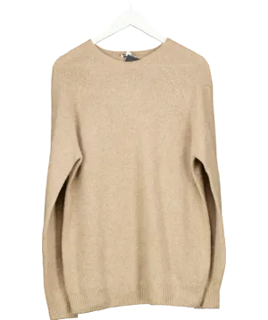 Sunspel Beige Lambswool Crew Neck Sweater UK M