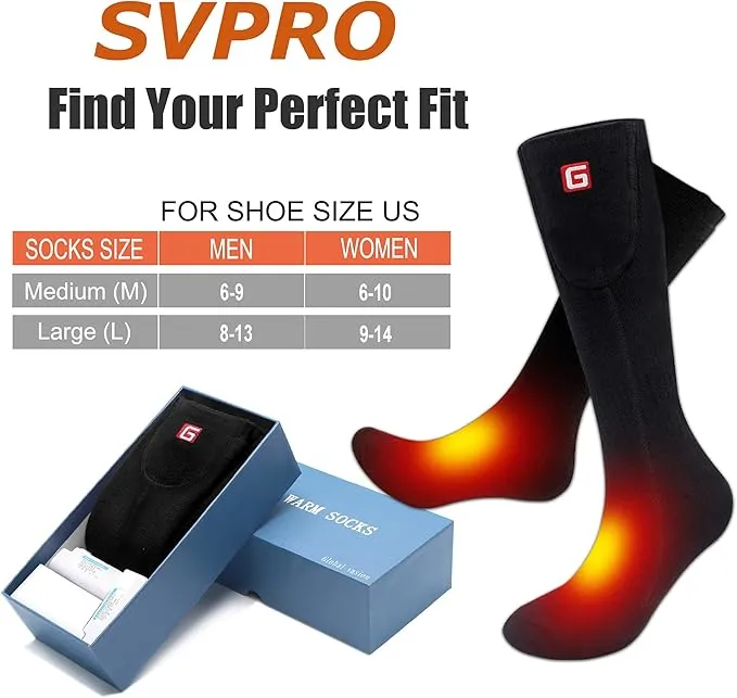 SVPRO Rechargeable Heating Socks Battery Operated Socks Heated for Women Men,Electric Heated Socks with 3 Heating Settings Outdoor Riding Camping Hiking Skiing Motorcycle Winter Electric Warm Socks