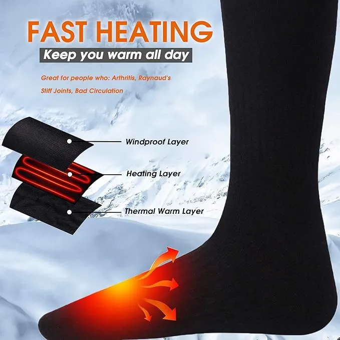 SVPRO Rechargeable Heating Socks Battery Operated Socks Heated for Women Men,Electric Heated Socks with 3 Heating Settings Outdoor Riding Camping Hiking Skiing Motorcycle Winter Electric Warm Socks