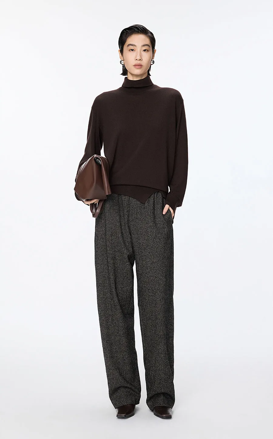 Sweater / JNBY Fine Knit High Neck Irregular Sweater