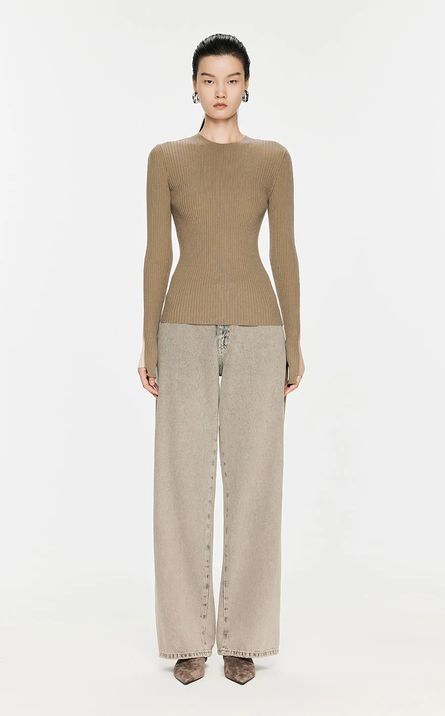 Sweater / JNBY Slim-Fit Color-Block Wool Sweater