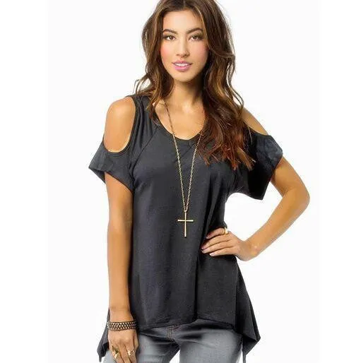 Tank Tops Women v-Neck hole on shoulder Loose T Shirt Ladies female sexy clothes loose Vest tanks