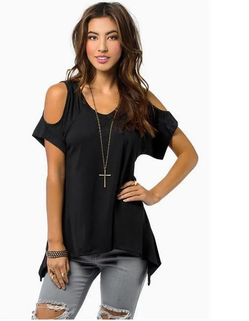 Tank Tops Women v-Neck hole on shoulder Loose T Shirt Ladies female sexy clothes loose Vest tanks