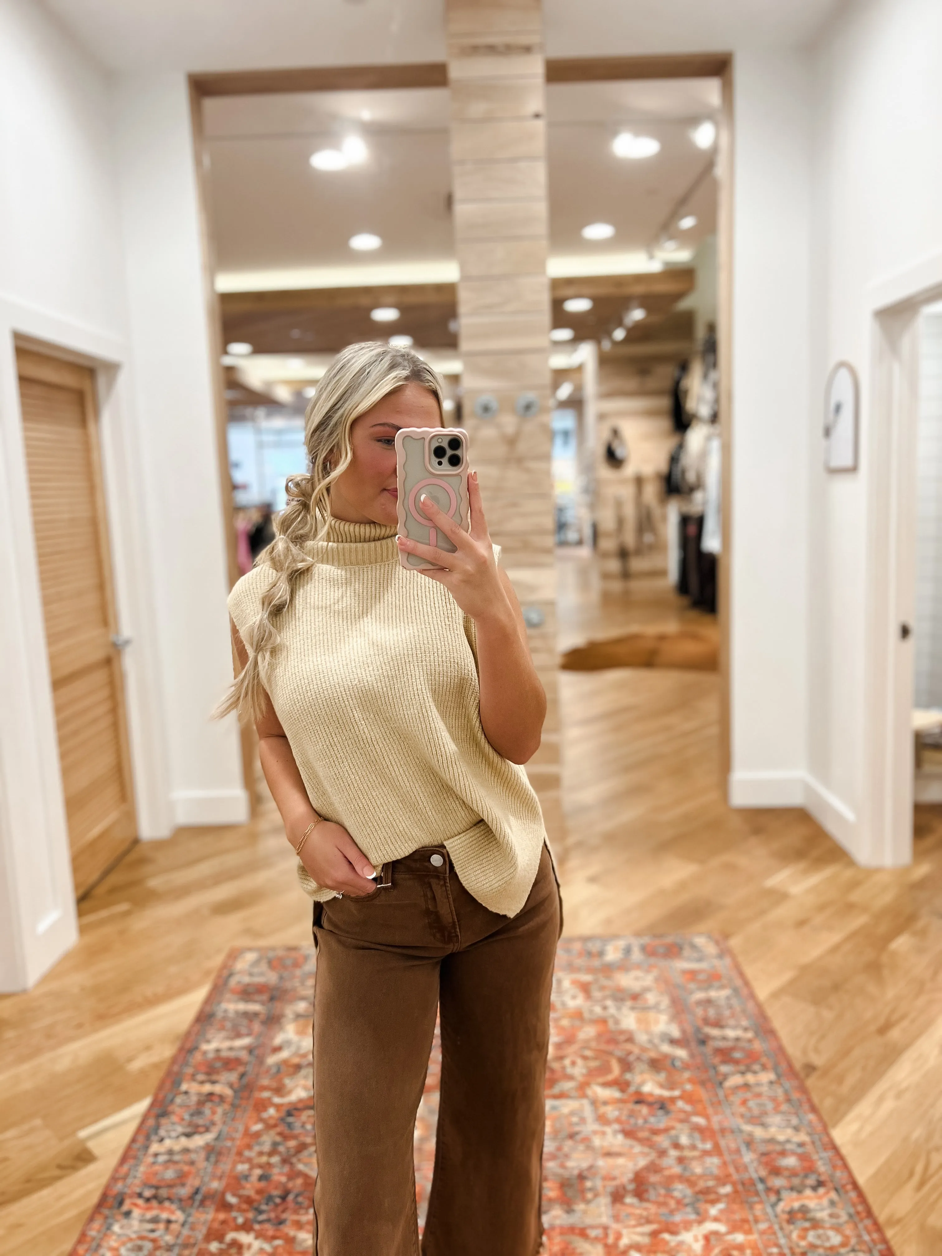 Taupe Turtleneck Sweater Vest