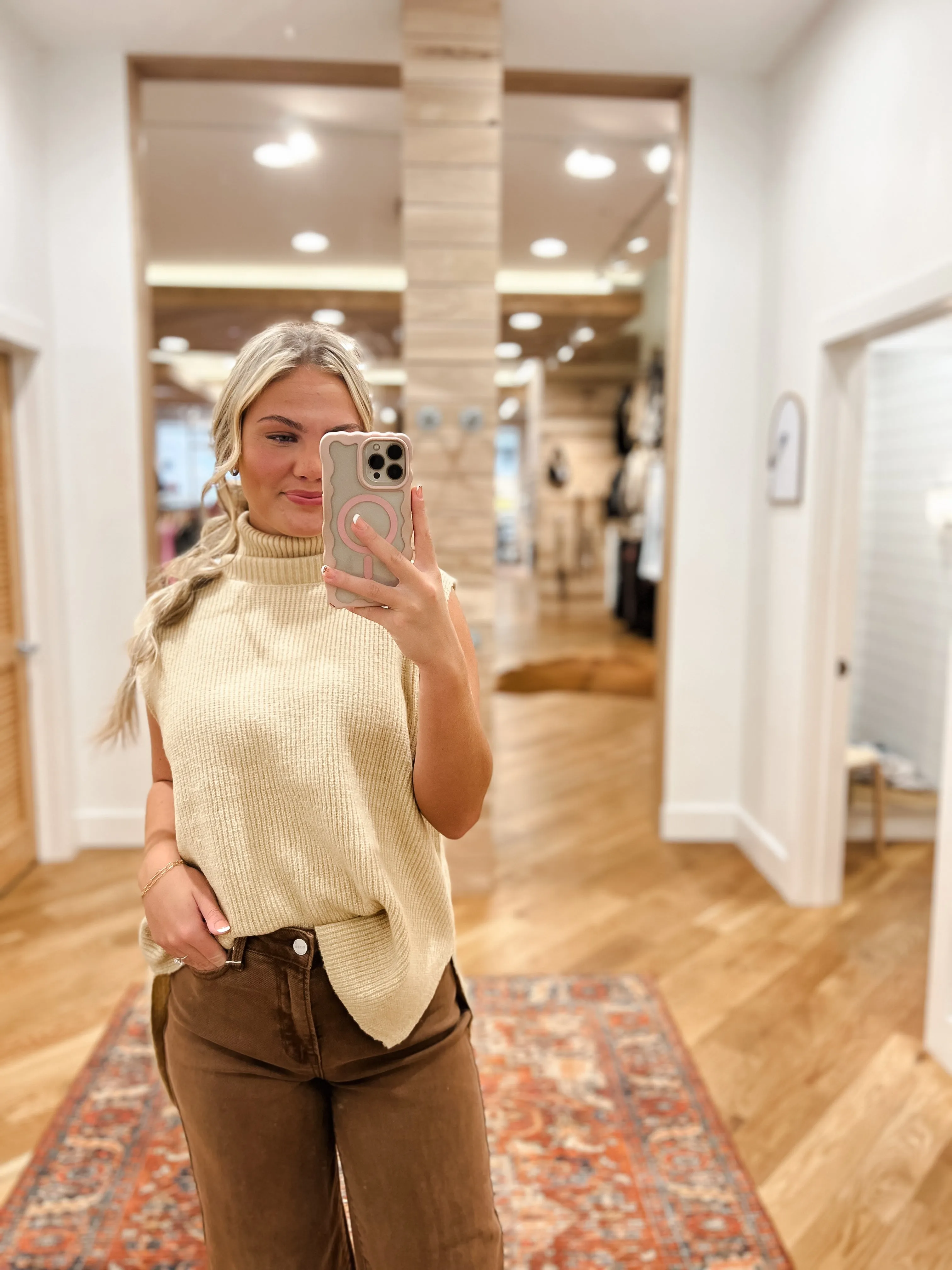 Taupe Turtleneck Sweater Vest