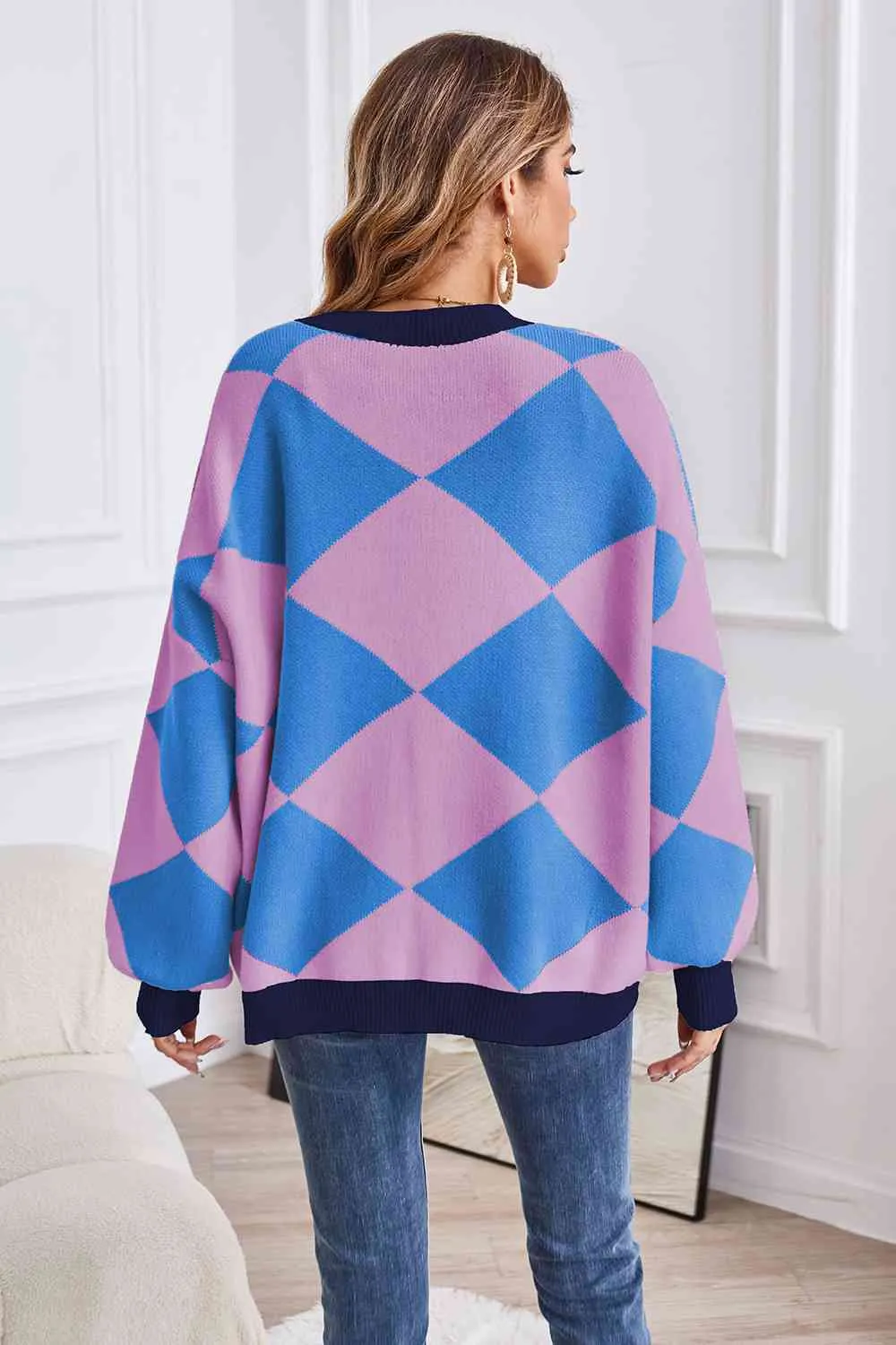 Taylor Geometric Lantern Sleeve Cardigan with Pockets