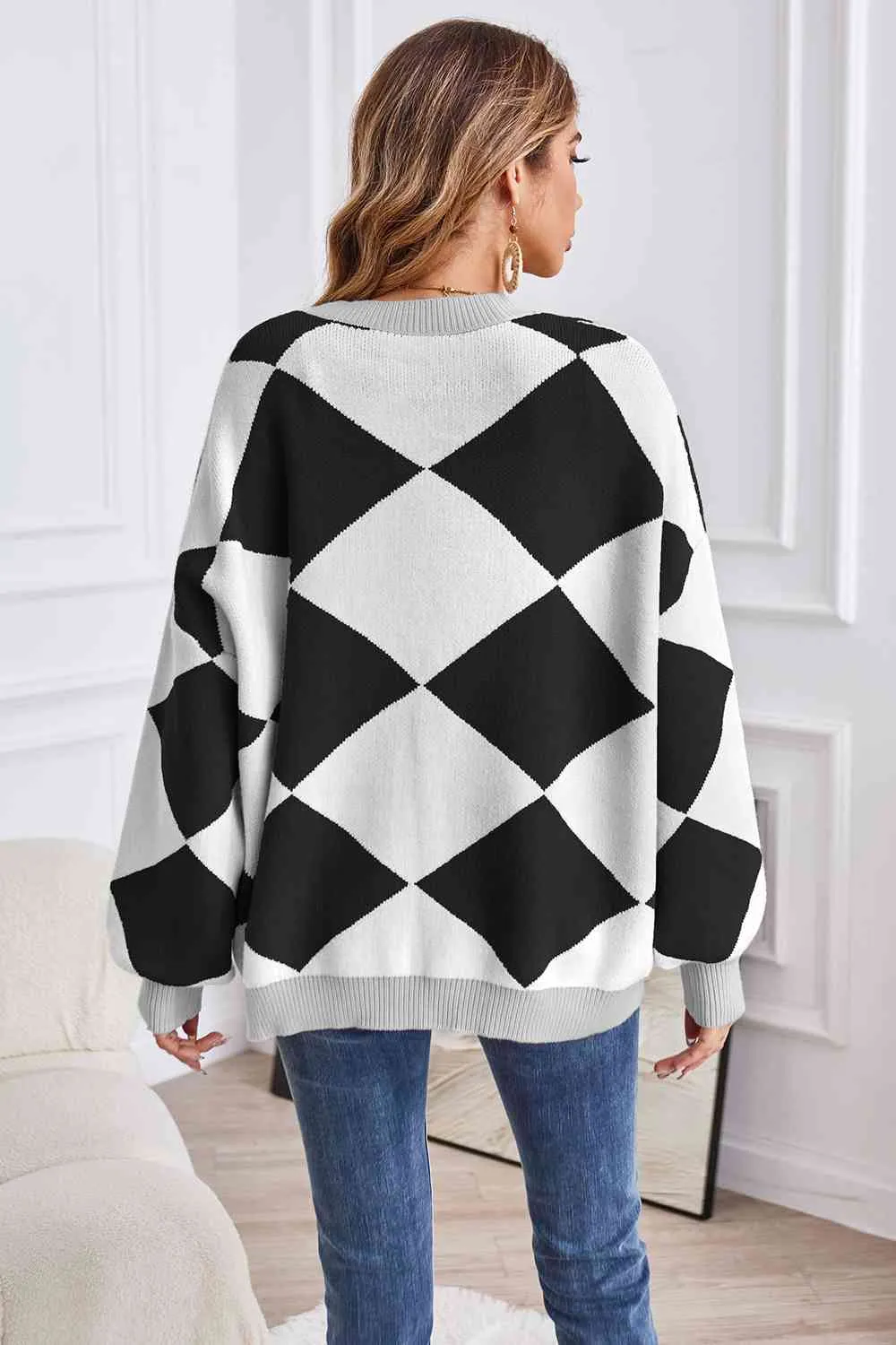 Taylor Geometric Lantern Sleeve Cardigan with Pockets