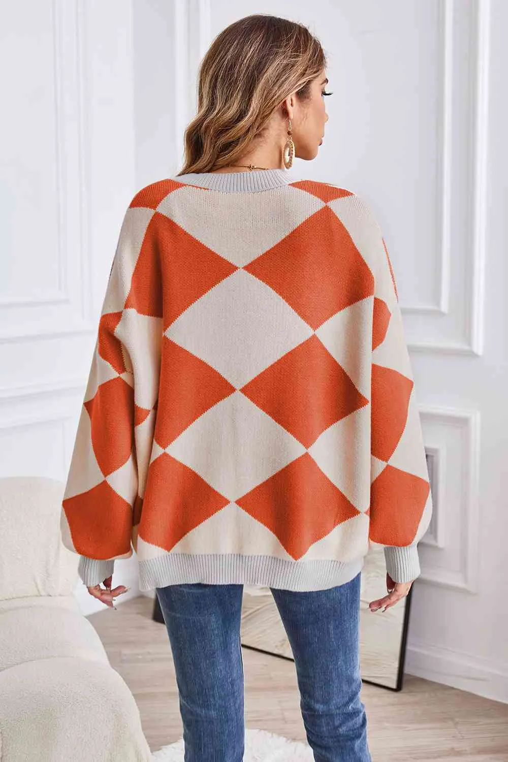 Taylor Geometric Lantern Sleeve Cardigan with Pockets