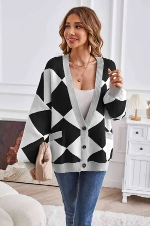 Taylor Geometric Lantern Sleeve Cardigan with Pockets