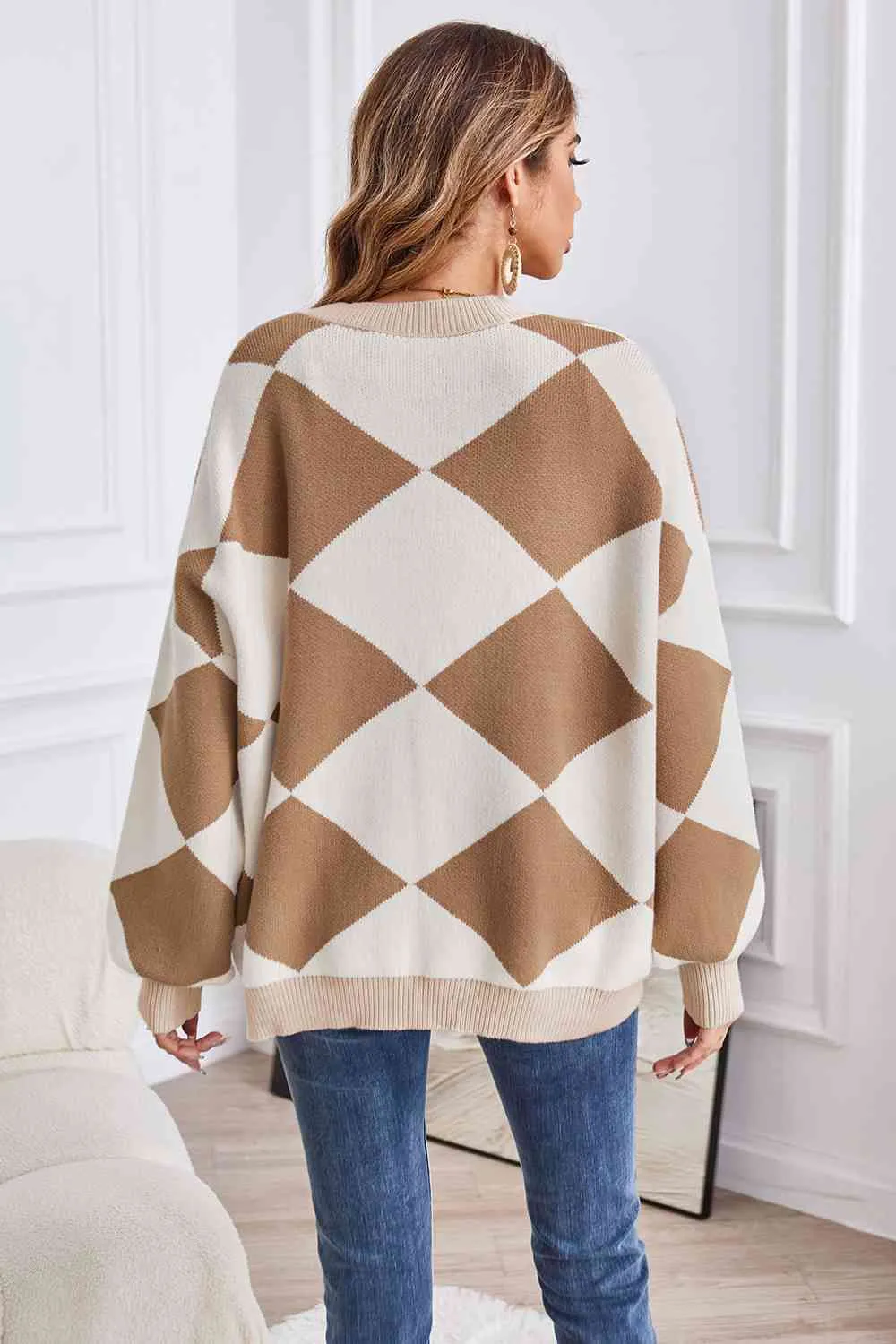 Taylor Geometric Lantern Sleeve Cardigan with Pockets