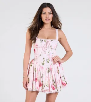 Tea Time Corset Lace-Up Floral Skater Dress