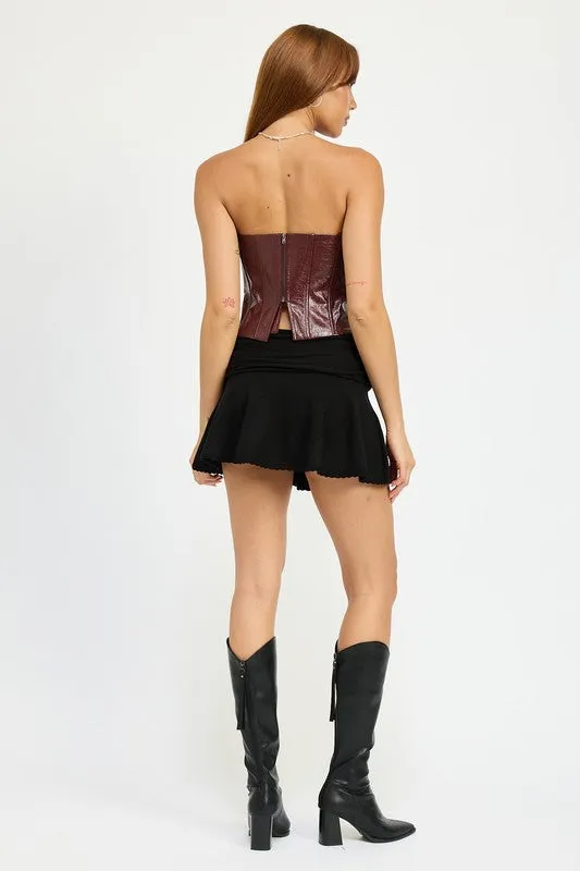 TEXTURED PU CORSET TOP WITH BACK ZIPPER