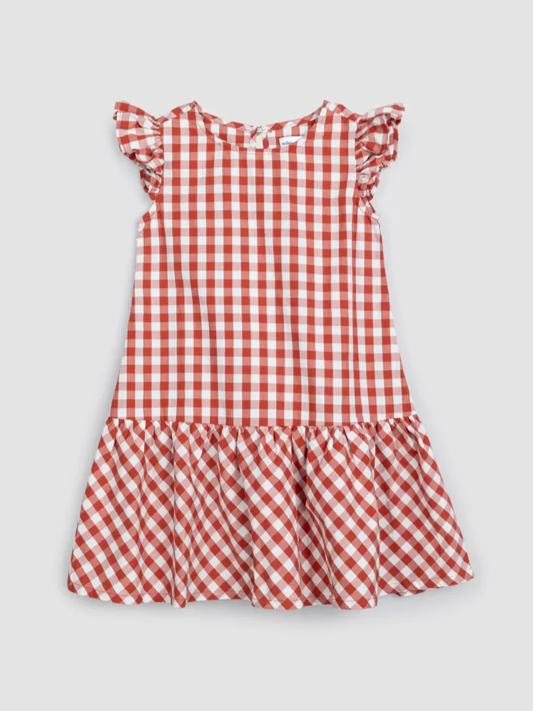 The Gingham Poplin Sleeveless Dress - Brick - BABY