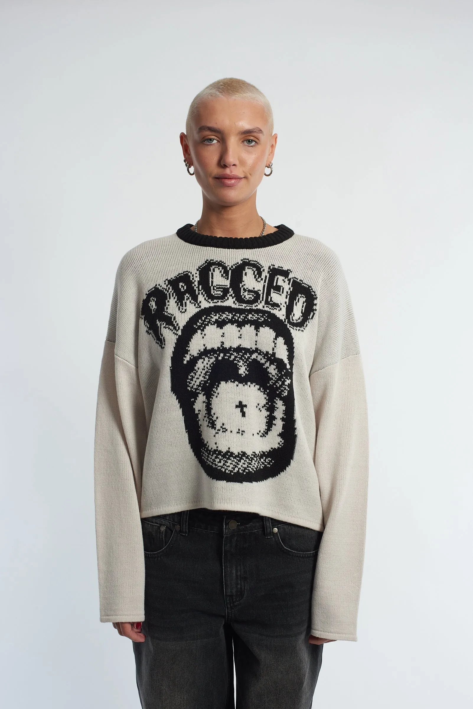 The Ragged Priest Mouthy Ragged Knit Jumper as seen on Caity Baser