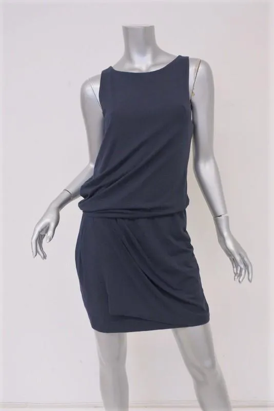 Theory Dress Dark Blue Stretch Jersey Size Medium Sleeveless Blouson Mini