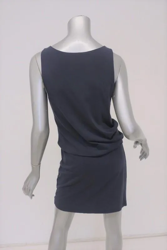 Theory Dress Dark Blue Stretch Jersey Size Medium Sleeveless Blouson Mini