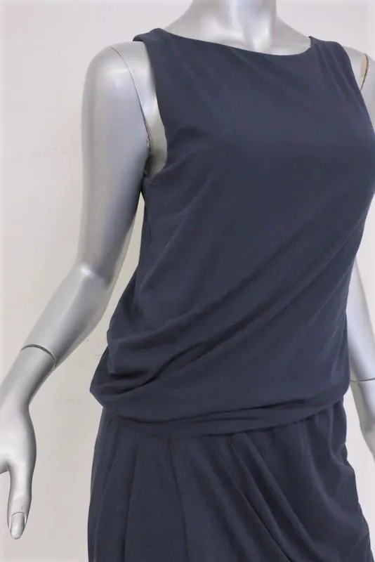 Theory Dress Dark Blue Stretch Jersey Size Medium Sleeveless Blouson Mini