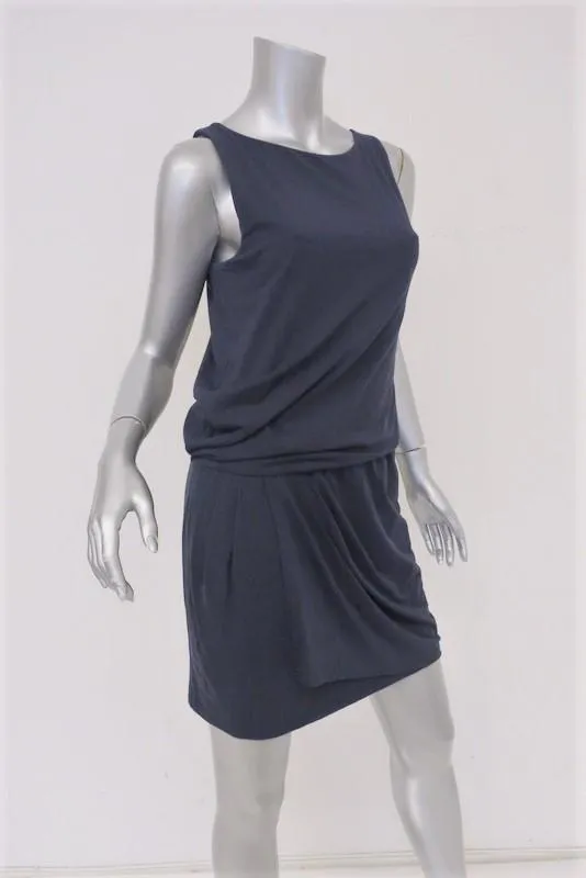 Theory Dress Dark Blue Stretch Jersey Size Medium Sleeveless Blouson Mini
