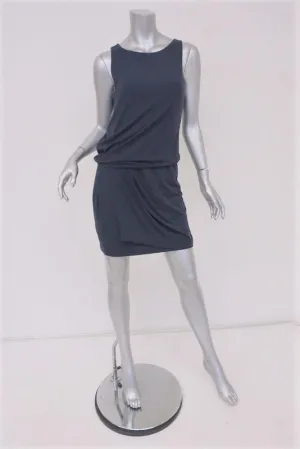 Theory Dress Dark Blue Stretch Jersey Size Medium Sleeveless Blouson Mini