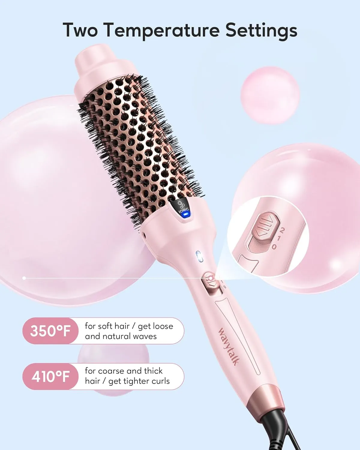 Thermal Brush, 1.5 Inch Negative Ion Thermal round Brush Creates Blowout Look Makes Hair Shinier & Smoother, Dual Voltage, Easy to Use (Pink)