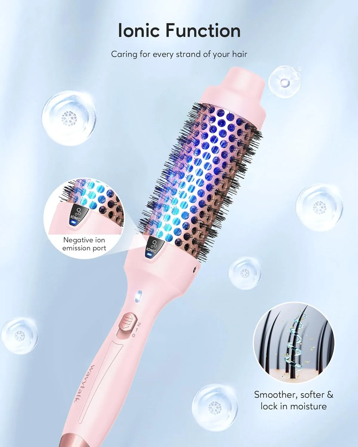 Thermal Brush, 1.5 Inch Negative Ion Thermal round Brush Creates Blowout Look Makes Hair Shinier & Smoother, Dual Voltage, Easy to Use (Pink)