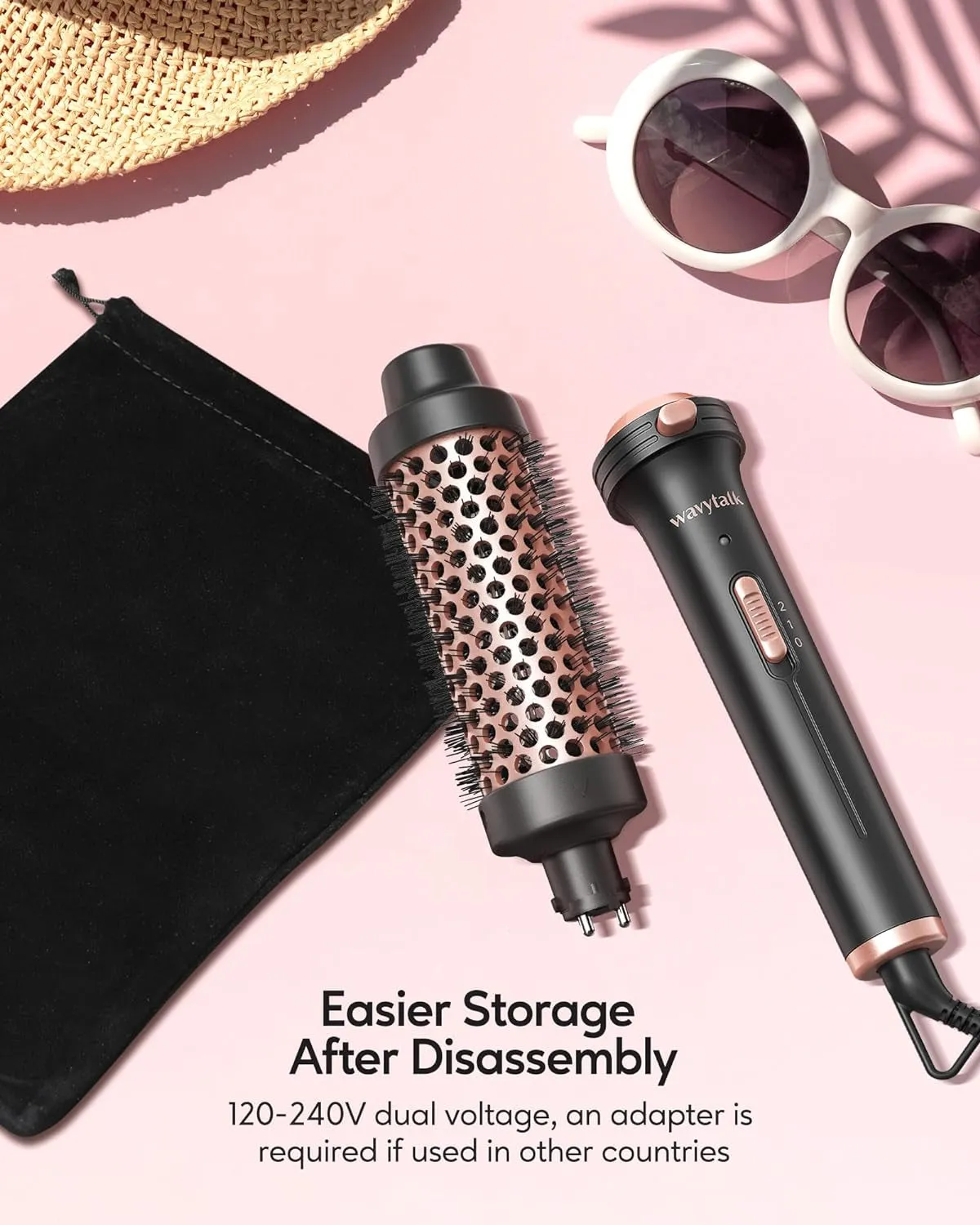 Thermal Brush, Heated round Brush, 1 1/2 Inch Thermal Brush Blowout Look with Detachable Brush Head, Thermal round Brush Dual Voltage for Travel, Rose Gold