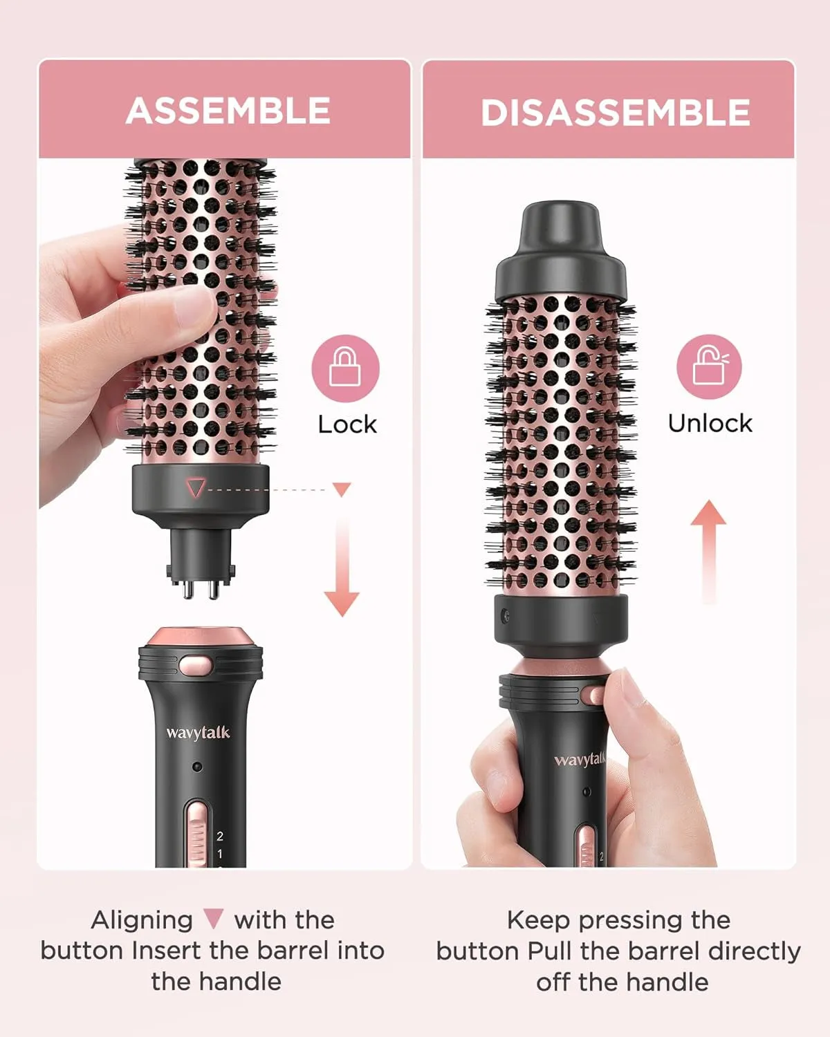 Thermal Brush, Heated round Brush, 1 1/2 Inch Thermal Brush Blowout Look with Detachable Brush Head, Thermal round Brush Dual Voltage for Travel, Rose Gold