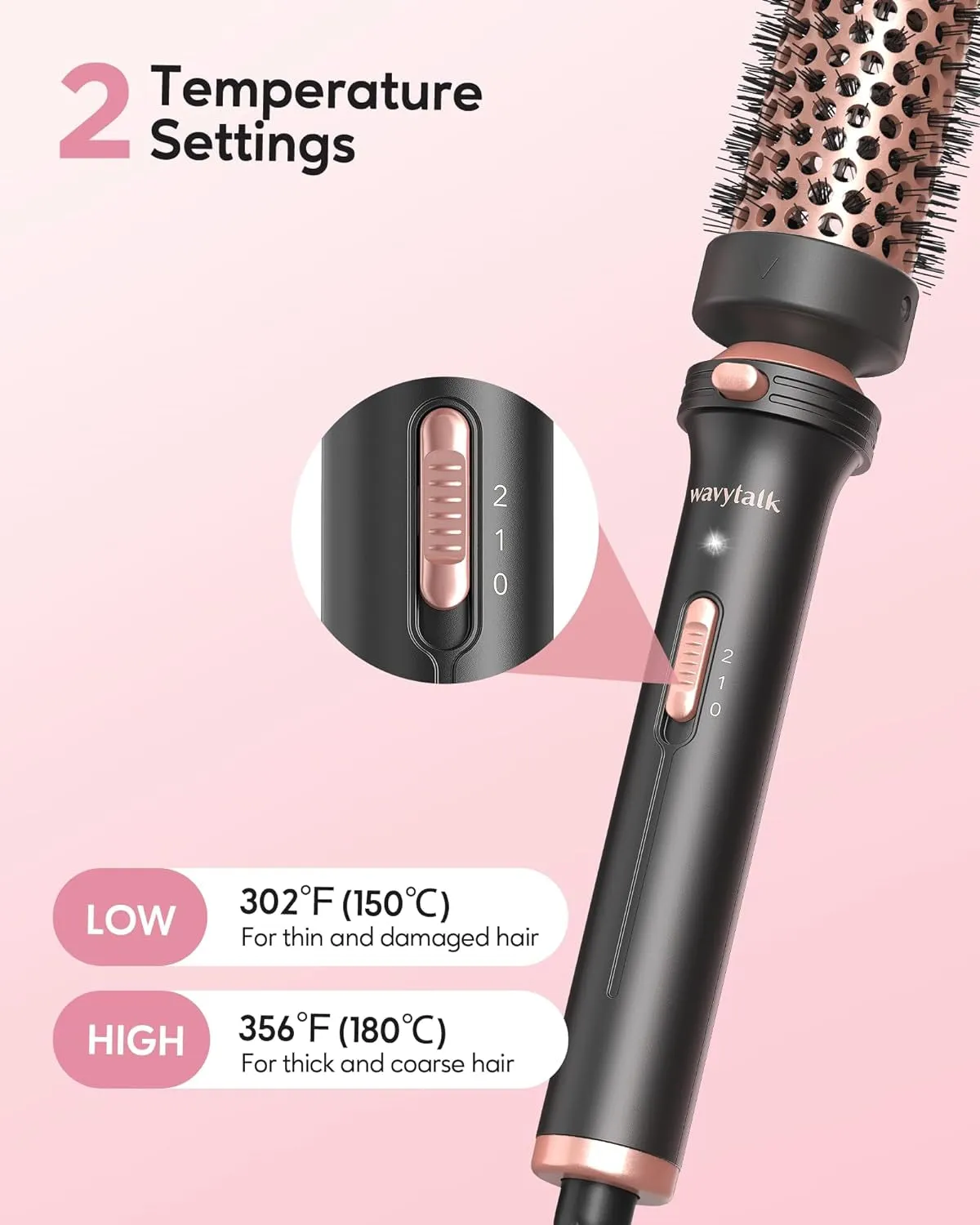 Thermal Brush, Heated round Brush, 1 1/2 Inch Thermal Brush Blowout Look with Detachable Brush Head, Thermal round Brush Dual Voltage for Travel, Rose Gold