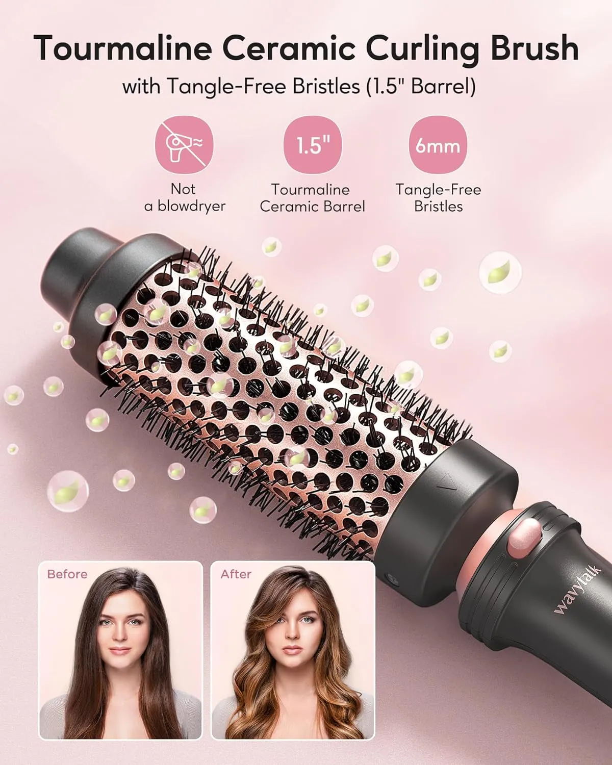 Thermal Brush, Heated round Brush, 1 1/2 Inch Thermal Brush Blowout Look with Detachable Brush Head, Thermal round Brush Dual Voltage for Travel, Rose Gold