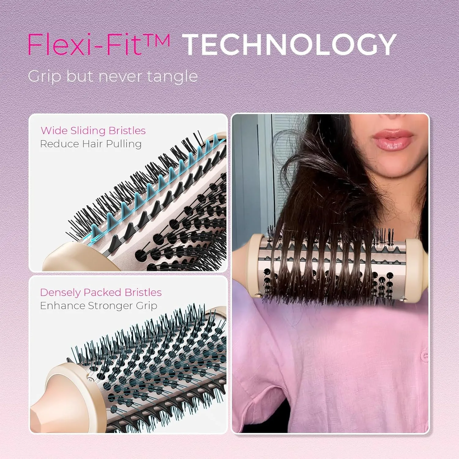 Thermal Brush Heated round Brush - STYLUX Blowout Brush with Flexi-Fit Tech for Hair Straightening, Curling Brush Styler Tools, Straightener and Curler 2 in 1, Dual Voltage, Quick & Easy, Pink