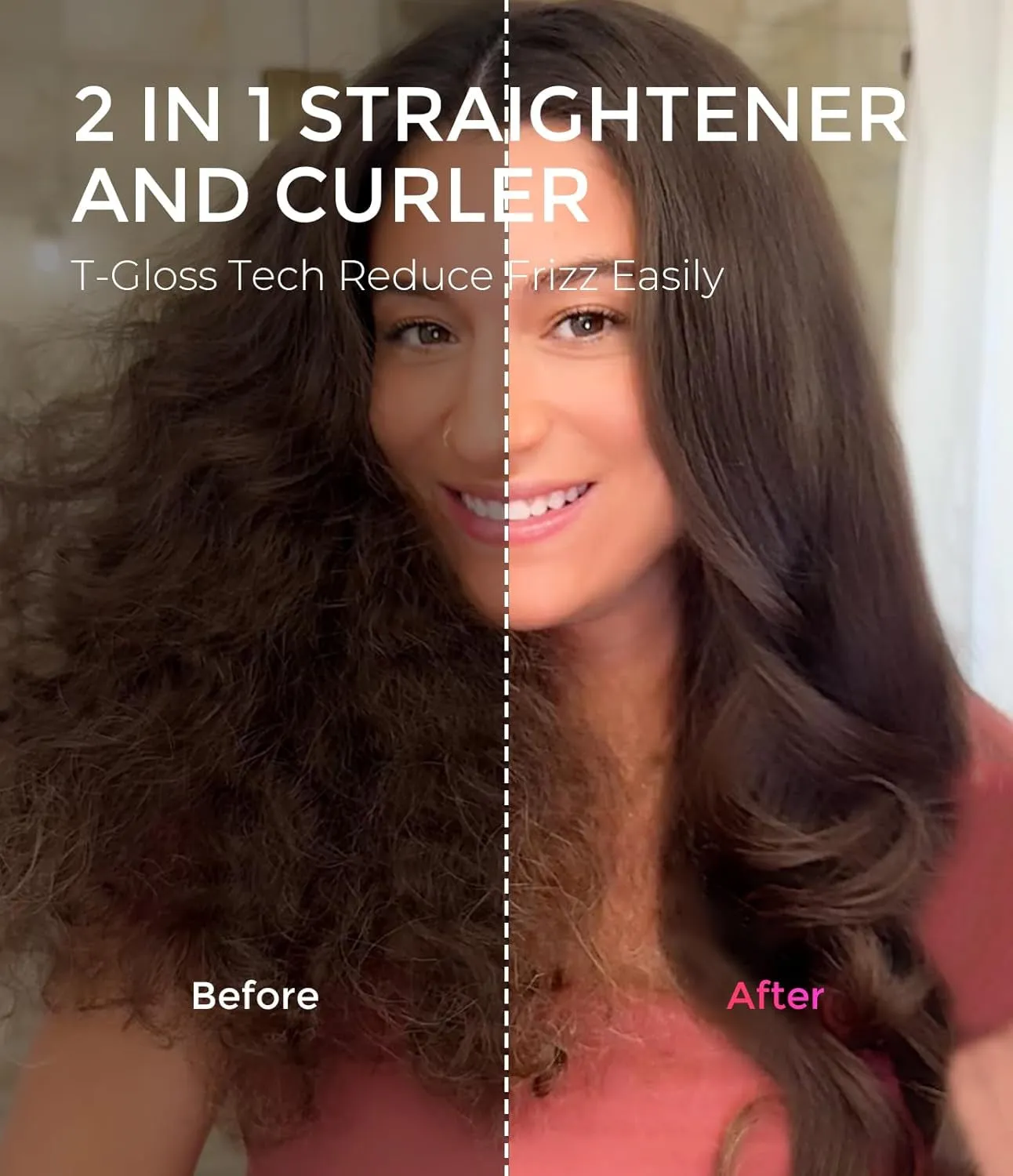 Thermal Brush Heated round Brush - STYLUX Blowout Brush with Flexi-Fit Tech for Hair Straightening, Curling Brush Styler Tools, Straightener and Curler 2 in 1, Dual Voltage, Quick & Easy, Pink