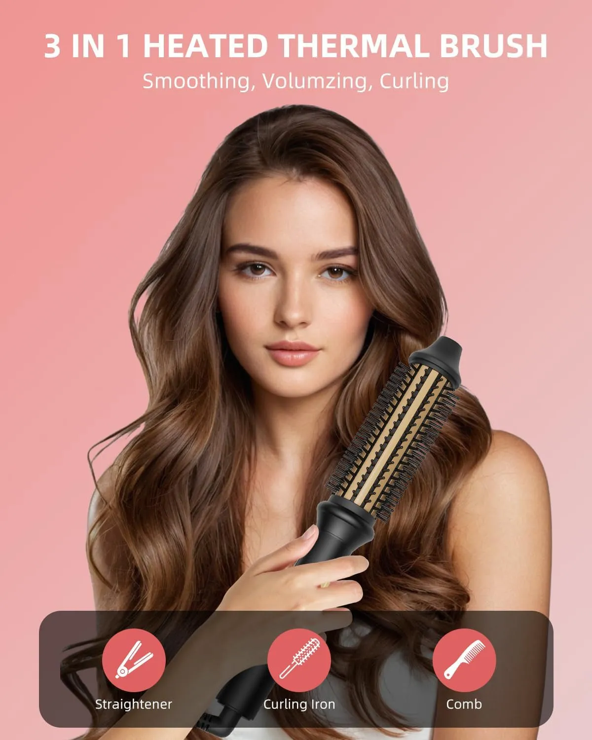 Thermal Brush Ionic Heated round Brush for Blowout Look,  Hot Hair Curling Iron Brush with 10 Temp Settings, 30S Fast Heated, Thermal round Brush for All Hair Types