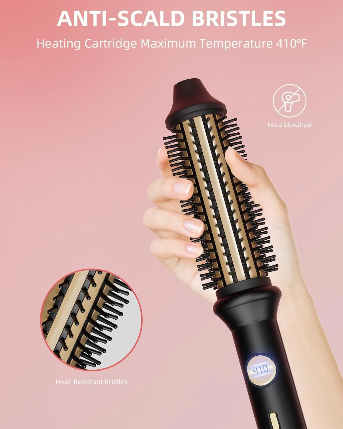 Thermal Brush Ionic Heated round Brush for Blowout Look,  Hot Hair Curling Iron Brush with 10 Temp Settings, 30S Fast Heated, Thermal round Brush for All Hair Types