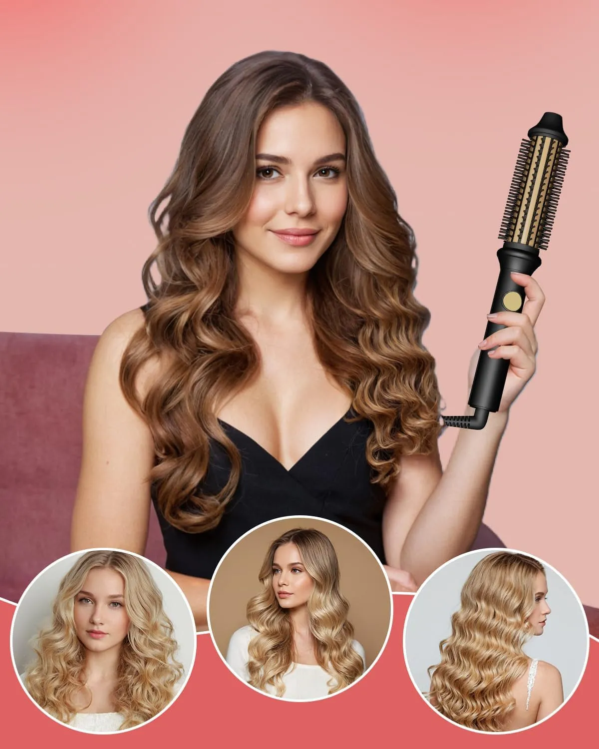 Thermal Brush Ionic Heated round Brush for Blowout Look,  Hot Hair Curling Iron Brush with 10 Temp Settings, 30S Fast Heated, Thermal round Brush for All Hair Types