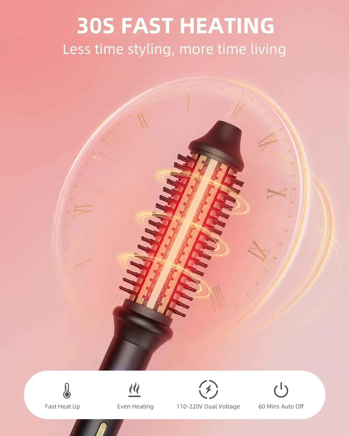 Thermal Brush Ionic Heated round Brush for Blowout Look,  Hot Hair Curling Iron Brush with 10 Temp Settings, 30S Fast Heated, Thermal round Brush for All Hair Types