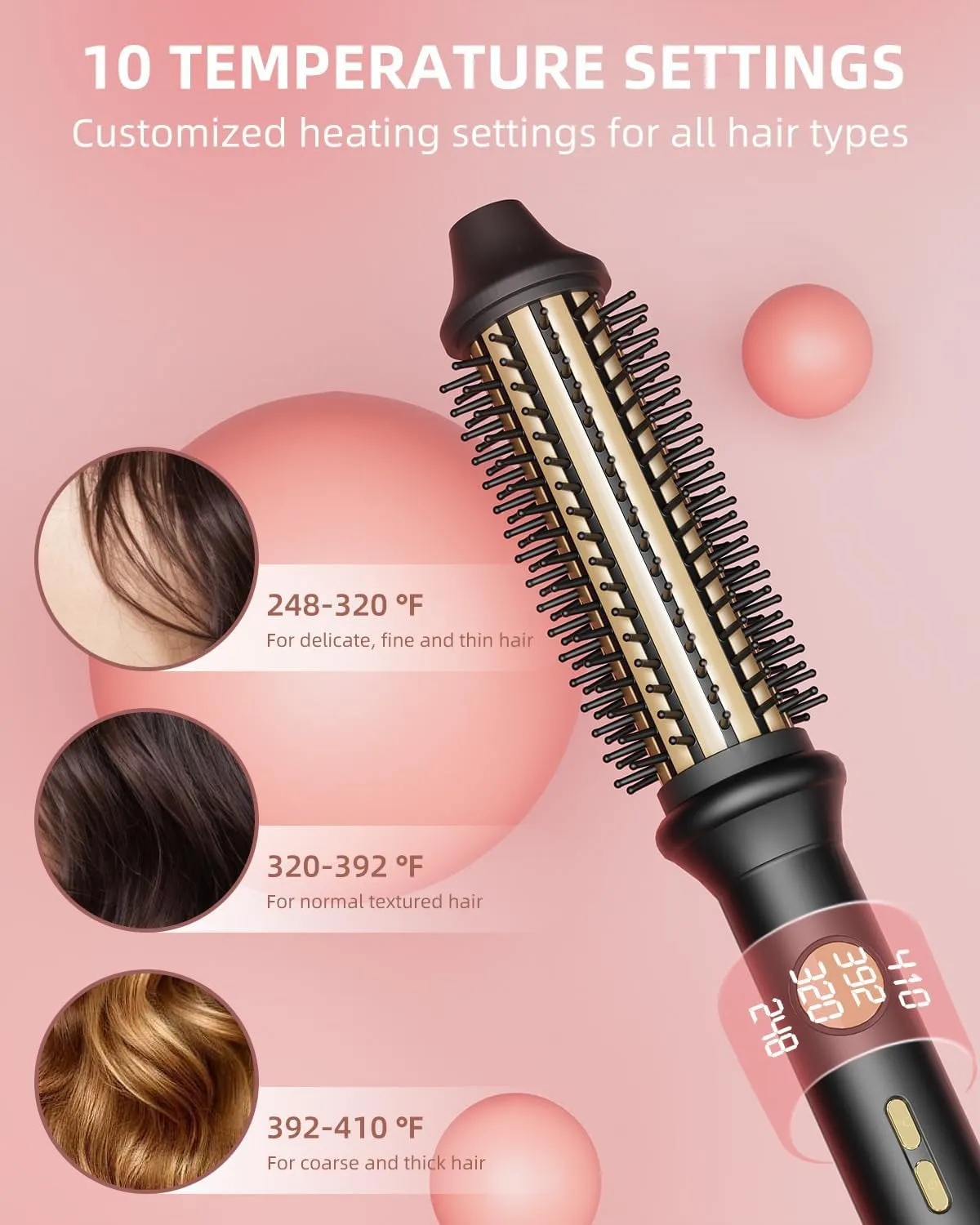 Thermal Brush Ionic Heated round Brush for Blowout Look,  Hot Hair Curling Iron Brush with 10 Temp Settings, 30S Fast Heated, Thermal round Brush for All Hair Types