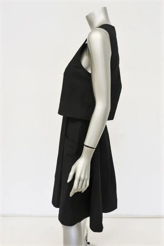 Tibi Dress Black Layered Cotton Size 4 Sleeveless Crossover-Back