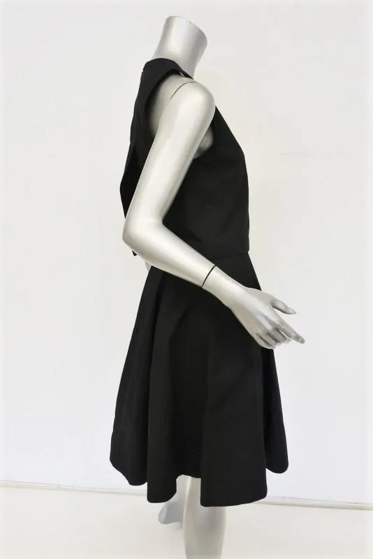 Tibi Dress Black Layered Cotton Size 4 Sleeveless Crossover-Back